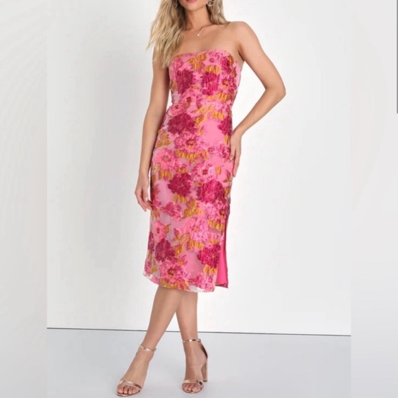 Lulus Upgraded Event Pink Floral Midi Dress - Picture 2 of 9